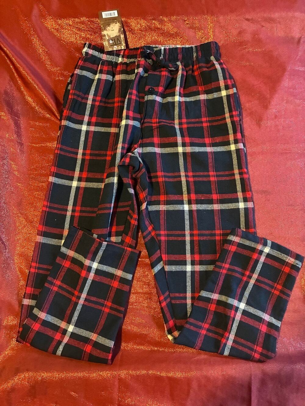 Vertical Sport Pajama Pants Mens M Red Black Plaid Elastic Waist Drawstring